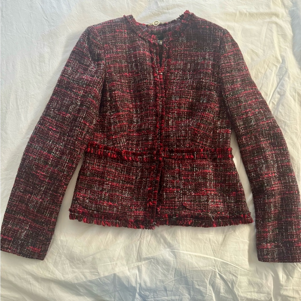 Donna Karan Red and Black Tweed Blazer